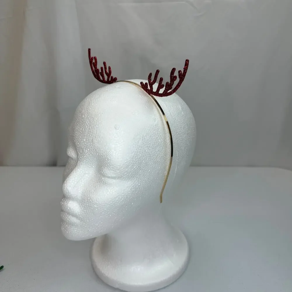 Glitter Reindeer Antler Headbands – Red & Green Holiday Set